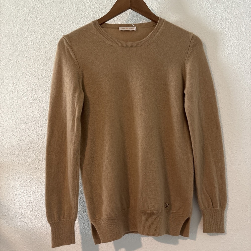 Tory Burch Bella Cashmere Sweater Tan Camel‎ Size XS Classic Closet Staple